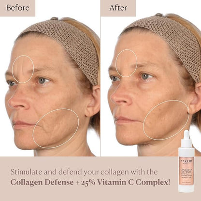 Nakery Collagen Defense Face Serum, 25% Vitamin C Complex with Niacinamide and Peptides, Anti Aging Collagen Booster for Wrinkles and Dark Spots, Brightening Skin Treatment, Made in USA