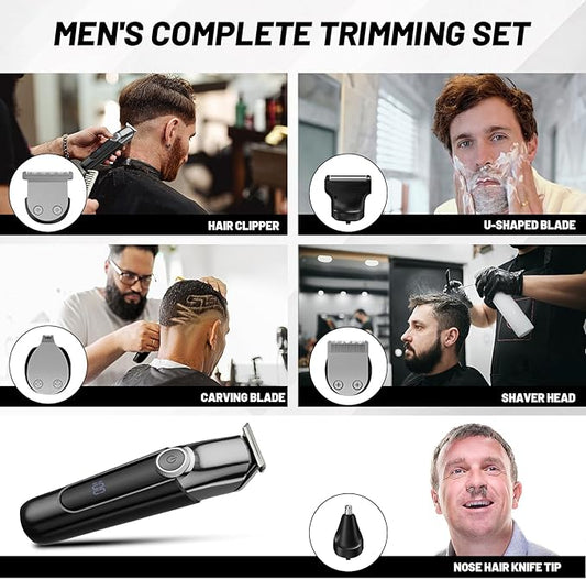 Mens Hair Clippers, Cordless Beard Trimmer Set Waterproof Versatile Nose Hair Trimmer for Men Temple, Groin, Nose, Ear Hairs, Hair, Beard, Body Professional Manscaper Rechargeable Shaver Man Gift