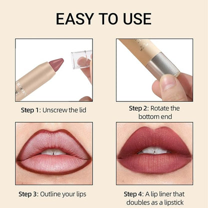 Erinde Matte Shimmer Lipstick Lip Liner Crayon for Women, 24 Hour Lipstick Lip Liner Pencil, Neutral Lipliner Waterproof Long Lasting Smudge Proof, Vegan & Cruelty-Free, C04 Rosewood Red