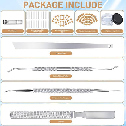 Ingrown Toenail Corrector Set with Correction Strips,Professional Ingrown Toenails Pedicure Tool Set, Toenail Correction Strips & Ingrown Toenail Corrector,Ingrown Nail Tool for Women Man