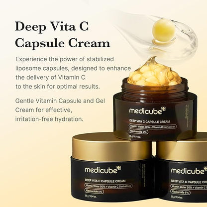 medicube Deep Vitamin C Golden Capsule Face Moisturizer - Liposome Capsules For Wrinkles, Skin Radiance - Transparent Gel for Glow Hydration - Korean Skin Care 1.94 oz