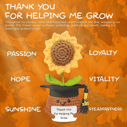 Teacher Appreciation Gifts, Handmade Crochet Sunflower Teacher Gifts, Thank You for Helping Me Grow, Daycare Teacher Appreciation Gifts for Women Men, End of Year Graduation Teacher Gifts (2)