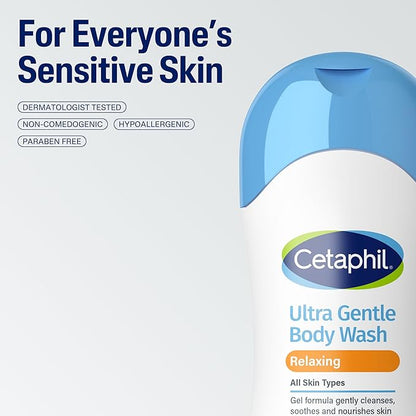 Cetaphil Ultra Gentle Refreshing Body Wash, For Dry to Normal, Sensitive Skin, 16.9oz, with Aloe Vera, Calendula, Vitamin B5, Hypoallergenic, Fragrance Free, Dermatologist Tested (Pack of 2)