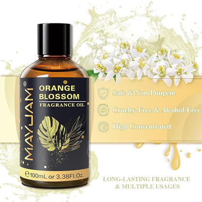 MAYJAM 100ML/3.38FL.OZ Orange Blossom Fragrance Oils with Glass Dropper, Essential Oils for Diffusers for Home, Long Lasting Scented Oils for Diffusers Soap Candle Making