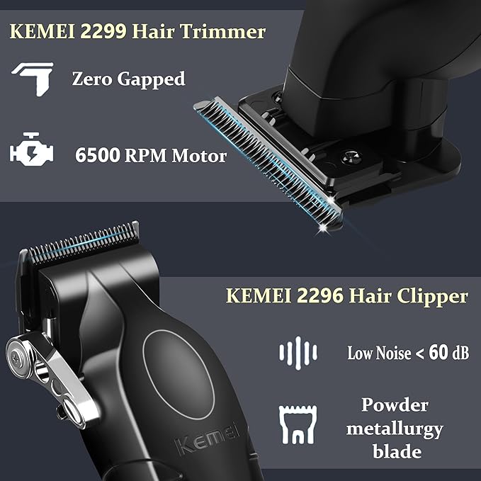 KEMEI Professional Hair Clippers, Hair/Beard Trimmer, Eletric Shaver Set for Men, Cordless Beard Trimmer, Rechargeable Barber Clippers, USB Fade Clipper Haircutting Kit, KM-2299, KM-2296, KM-2024