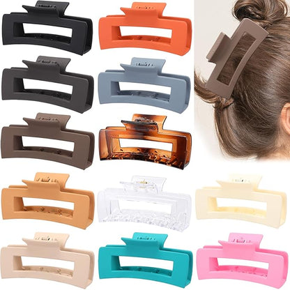 Hair Clips for Women12 Pack 4.1 Inch Large Square Claw Clips for Women Girls Thick Thin Curly Hair, Strong Hold Matte Neutral Colors Big Hair Claw Clips Accessories