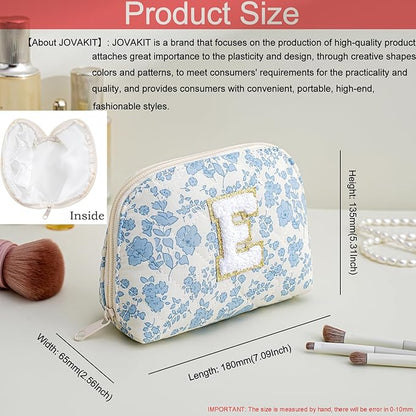 JOVAKIT Conch Alphabet Makeup Bag Cosmetic Bag for Women, Christmas Gifts for Women Girls, Blue Floral Coquette Travel Bag, Zipper Make Up Pouch Organizer Trendy Stuff (Blue Floral E)