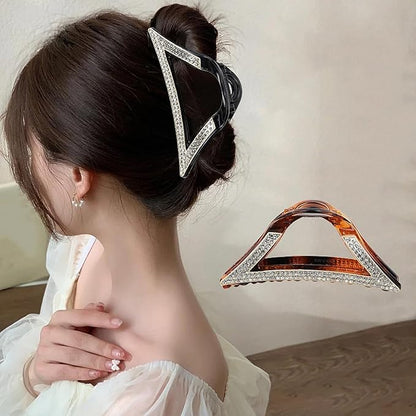 SINIDE Rhinestone Hair Clips, Triangle Crystal Claw Clips Nonslip Acrylic Metal Jaw Clip for Thick Long Hair, Fashion Elegant Clamps Accessories for Women Strong Hold Barrette for Styling (2 Pack)