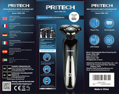 Electric Razor for Men - Rechargeable Electric Shaver for Men, Waterproof Wet Dry Cordless Razor with Nose Hair Trimmer and Sideburns Trimmer