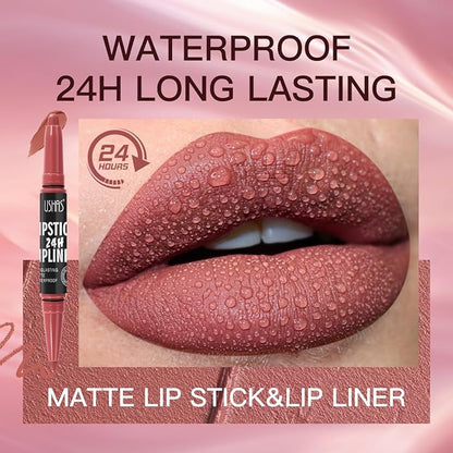 USHAS 3Pcs Lipstick and Lip Liner Combo Set 2 in 1 Makeup Kits Long Lasting and Waterproof Nude Matte Lipstick For Women (Set 2 (04+05+06), 3Pcs)