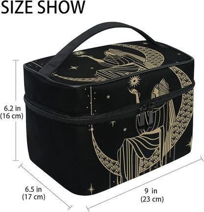 Makeup Train Case Sacral Night Girl On Moon Korean Carrying Portable Zip Travel Cosmetic Brush Bag Organizer Large for Girls Women