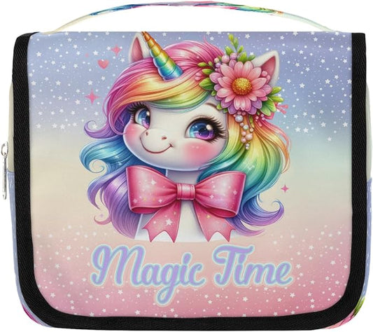 Travel Toiletry Bag for Women & Men Unicorn Flower Animal Colorful Hanging Cosmetic Organizer Portable Waterproof Makeup Case Make Up Bag with Compartments Travel Essentials for Bathroom Shower