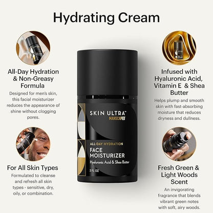 MANSCAPED® Skin Ultra™ Daily Regimen - Men's Skincare Routine Essentials with Face Wash, Face Moisturizer & Brightening Serum Formulated with A Ceramide Complex for Cleansing, Exfoliating & Hydration