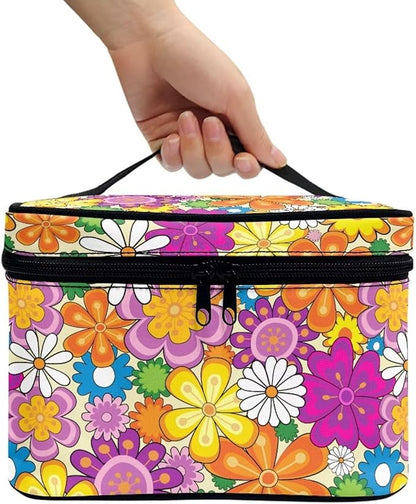 JoyLamoria Hipple Floral Cosmetic Bag Portable Cosmetic Bag Cute Handbag Wallet Coin Purse with Handle