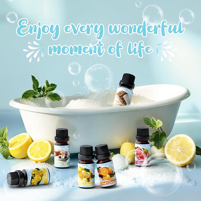 Housekeeping Fragrance Oils Set, Essential Oil Gift Set for Diffuser, Clean Scent Diffuser Oil, Use with Wool Dryer Balls - Lemon, Sweet Orange, White Tea, Fresh Linen, Freesia, Grapefruit