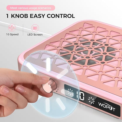 Nail Dust Collector, 1600PA Professional Nail Vacuum Dust Collector Fan with Filter Papers (30 Pcs) for Acrylic Nail Polishing & Manicure at Nail Salon & Home - Pink