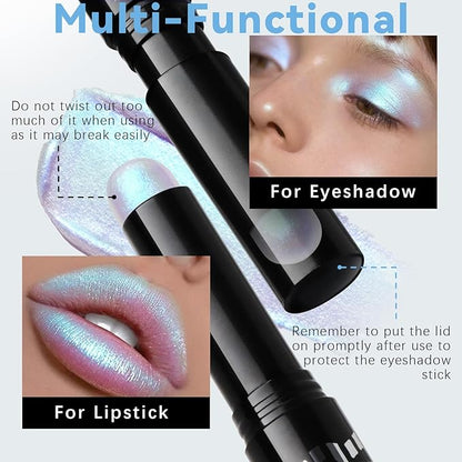 Holographic Duochrome Blue Green Glitter Eyeshadow Stick, Color Shift Shimmer Chameleon Eye Shadow Brightener Pencil, Silky Smooth Iridescent Sparkle Inner Corner Eye Highlighter Fairy Makeup