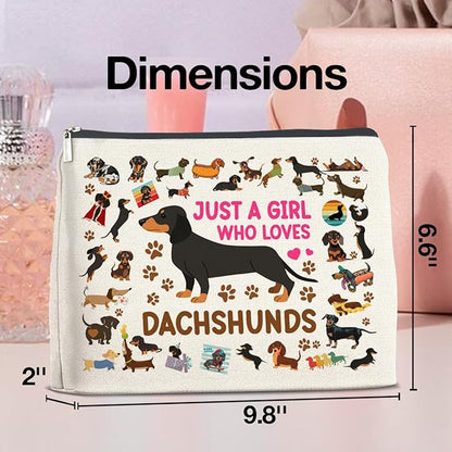 Dachshund Gifts Makeup Bag Weiner Dog Gifts for Girl Women Dog Lovers Cosmetic Bag Just a Girl Who Loves Dachshund Zipper Makeup Pouch Gift