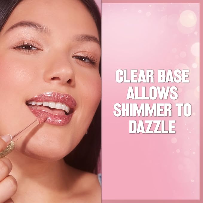 REVLON Super Lustrous Glimmer Gloss, Non-Sticky Lip Gloss, High-Shine Finish, Plant-Based Glitter, 009 Razz Beamy, 0.13 fl oz