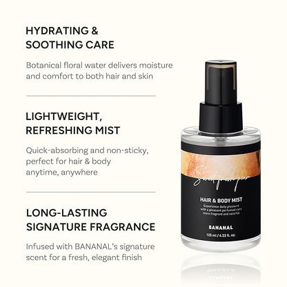 Perfumed Hair Mist for Women – Castor Oil for Shine & Long-Lasting Scent, Clean Hair Perfume & Body Mist – Botanical Waters & 17 Amino Acids, Sulfate, Paraben, Silicone-Free – Sweet Fresh Pear, 125ml