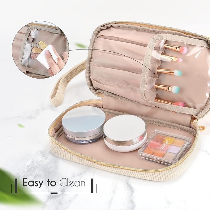 Makeup Bag for Girls Gift, Personalized Christmas Gifts Initial Women Makeup Bag for Travel, Double Layer Cosmetic Bag with Brush Organizer Preppy Make up Bag for Teen Girl Trendy - P