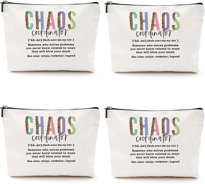 4pcs Chaos Coordinator Makeup Bag Chaos Coordinator Gifts for Women Cosmetic Bag, Thank You Gifts for Women Her Moms Manager Colleagues Retirement Boss Gift, Makeup Pouch Zipper Bags