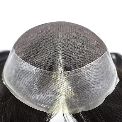 FACE MIRACLE Hair System for Men French Lace Mens Toupee Human Hair Replacement System Lace with PU Toupee for Men Male Hair Piece Wigs 7"X9" #2 Darkest Brown
