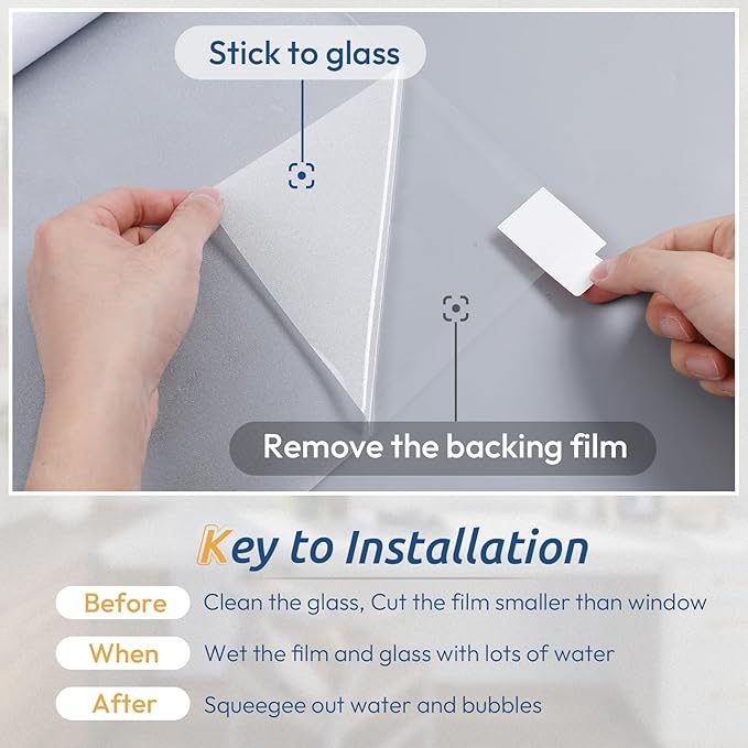 rabbitgoo Window Privacy Film, Frosted Glass Window Clings, Static Cling UV Heat Blocking Door Stickers for Home Bathroom, Removable Indoor Decal Coverings Day and Night, Pure, 35.4 x 393.7 Inches