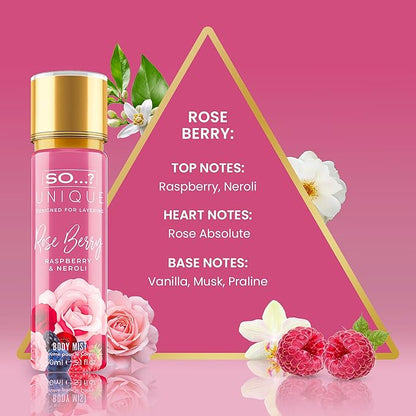 So...? Unique Body Mist - Rose Berry for Women - 5.1 oz Body Mist - Pack of 3