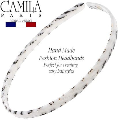 Camila Paris CP3471 French Headband for Women, Handmade White and Gray, Strong Hold Grip Women's Hair Band, Ligth and Very Flexible, No Slip and Durable Styling Girls Hair Accessories, Made in France