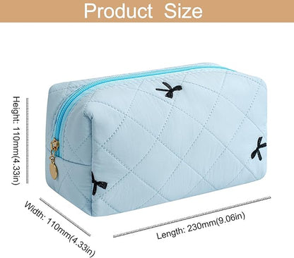 Makeup Bag Travel Cosmetic Bag for Women Girls, Zipper Make Up Pouch, Floral Flowers Toiletry Organizer Makeup, Portable Storage Cosmetic Travel Cloth Bag (Sky Blue)
