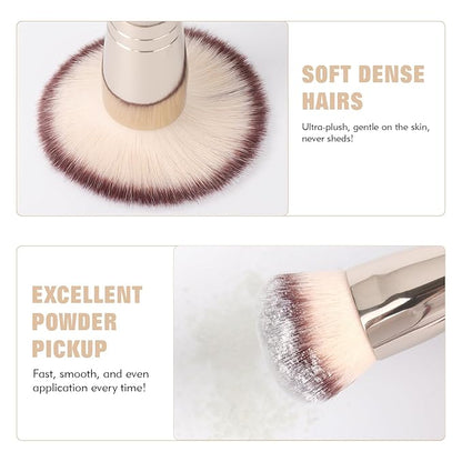Dual-Ended Foundation Brush: Round & Angled Pro-Grade makeup brushes, 100% Vegan Synthetic Makeup Brush for Flawless Blending and Application of Liquid, Powder, Cream, Blush