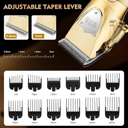 Hair Clippers for Men Professional, Cordless Beard Trimmer & Electric Shavers for Men, Mens Hair Clippers and Trimmer Kit for Barber with Case, Gold