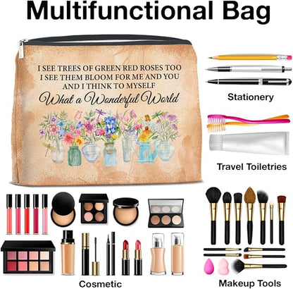 Floral Makeup Bag Gifts for Women What a Wonderful World Floral Butterfly Cosmetic Bag Zipper Makeup Pouch