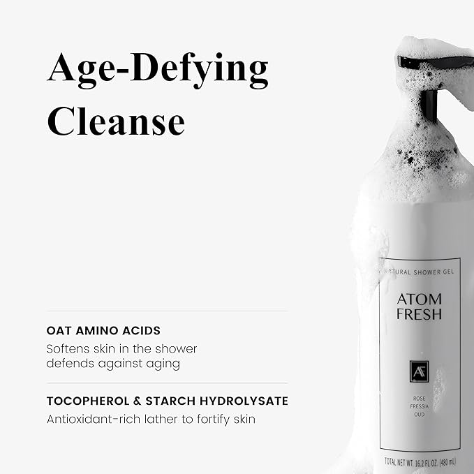 Atom Fresh Iris Cedar Marine Body Wash for Women, Sulfate Free Body Shower & Gentle Cleanser for Sensitive Skin - Moisturizing Bodywash with Refreshing Scent, Natural Shower Gel for Body Care