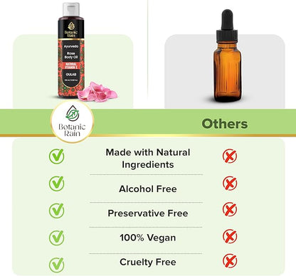 Ayurveda Rose Body Oil, Moisturizing & Hydrating Organic Vitamin E Oil, Body Oils for Women After Shower, Ayurveda Products for Crepey Skin Repair - 3.38 Fl Oz