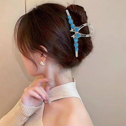 SINIDE Turquoise Blue Stone Hair Claw Clips, Large Metal Retro Bowknot Claw Clip for Women Strong Hold Non-Slip Catch Barrette Jaw Clamp for Long Thick Hair, Fashion Styling Accessories (2 Pack)