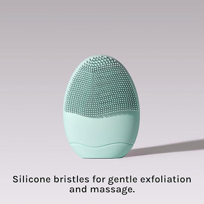 LOLLIPOP Dual-Sided Facial Cleansing Brush | Palm Size Silicone Face Exfoliator and Soft Fiber Cleanser | Manual Face Scrubber for Pores, Makeup Removal, Blackhead and Skincare Routine, Minty