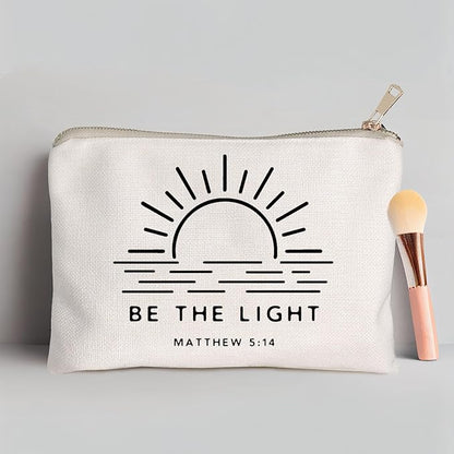 Be The Light Matthew 5:14 Gift Makeup Case Believe Cosmetic Bag Self Love Religious Makeup Pouch Linen Cotton Bag Vintage Christian Bible Verse Sunshine Inspirational Gift