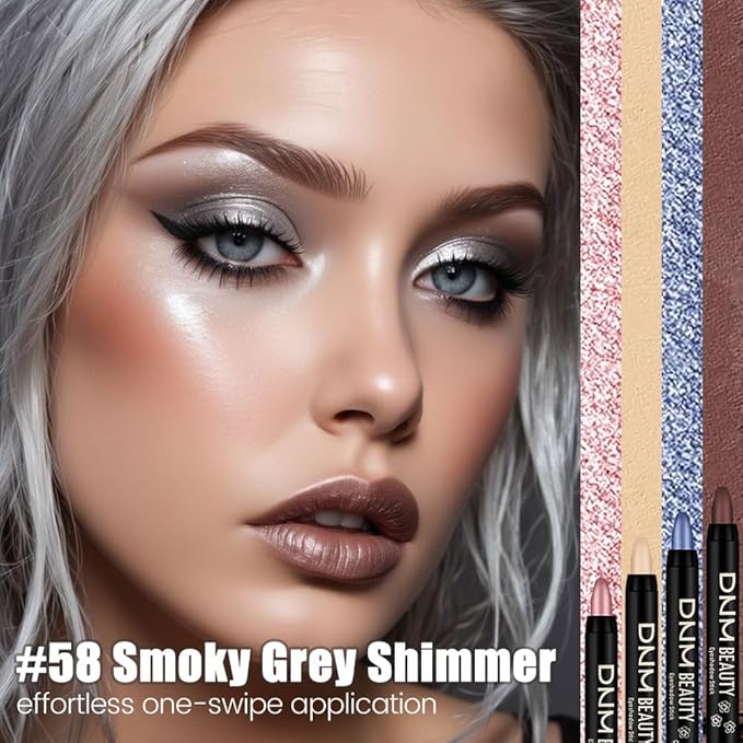Grey Shimmer Cream Eye Shadow Stick Makeup for Women, Grey Shimmer Eyeliner Pencil Eyeshadow Brightener Stick for Eyes, Waterproof Eyeshadow Applicator Blendable, sombras para ojos 58#