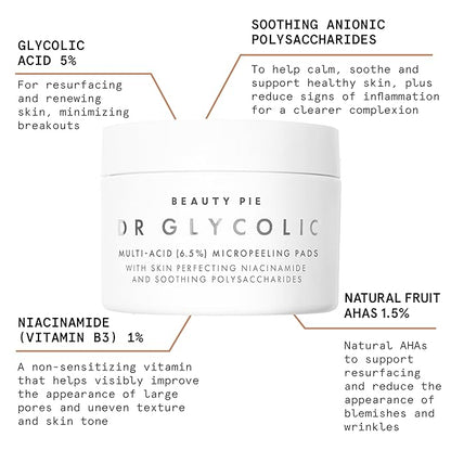 Beauty Pie Dr Glycolic Multi-Acid (6.5%) Micropeeling Glycolic Acid Pads For Exfoliating & Anti-Aging Benefits