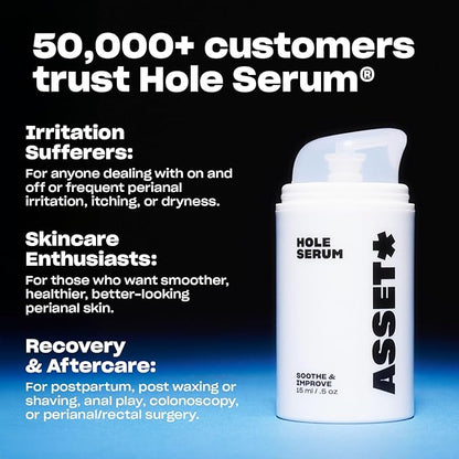 Asset Hole Serum – Soothing Daily Serum for Perianal Skin Health & Radiance – 15ml (.5oz) | Hydrates, Strengthens, Improves Skin Texture | Gentle, pH Balanced, Non-Greasy Formula