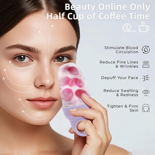 3 Pcs Facial Ice Roller Silicone Mold Reusable for Face Women and Eye Neck Cold Skin Care Tools Freezer De Puff Eye Bags Reduce Migraine Pain Purple