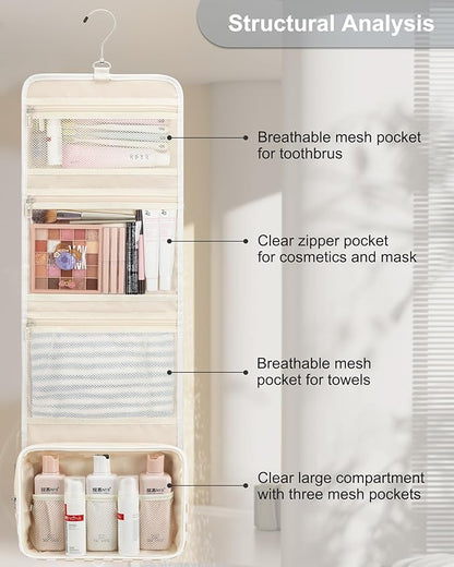 Relavel Hanging Toiletry Bag for Women, Hanging Makeup Organizer with Travel Size Toiletries, Portable Bathroom Travel Bag with Hook for Shaving Kit, Shampoo, Conditioner for Trip - Plaid