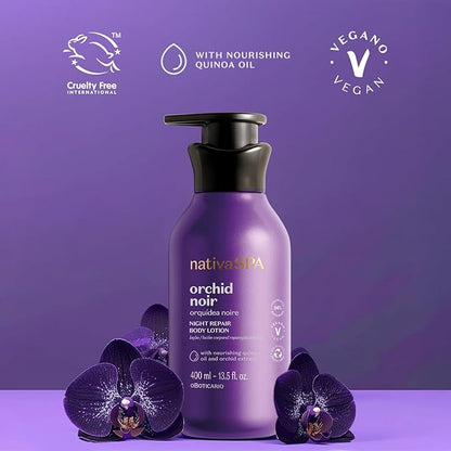Nativa SPA by O Boticário, Orchid Noir Moisturizing Body Lotion, Fragranced Skin Hydration with Purified Quinoa Oil Drops, 13.5 Ounce (400ml)