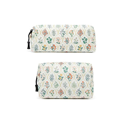 Makeup bag set small Cosmetic bag for women purse Corduroy Organizer with interior Pockets Pencil zipper Pouch travel Toiletry Bag with handle(Multi-Plants)