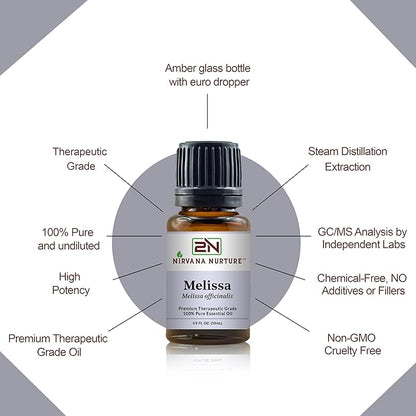 Melissa Essential Oil 100% Pure Premium Therapeutic Grade, Undiluted - Aromatherapy Diffuser for Calm and Relaxation, Skin Care, Hair Care