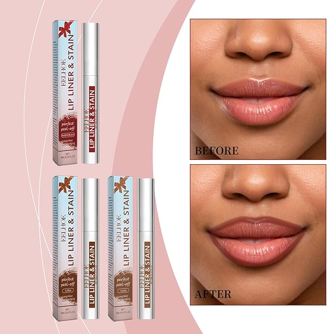 3Pcs Peel Off Lip Liner Lipstick Makeup, Chestnut Nude Brown Peel Off Lipgloss for Women Magic Lipstick 24 Hours Original Lip Liner Makeup Stain (#C, 1 Count (Pack of 3))