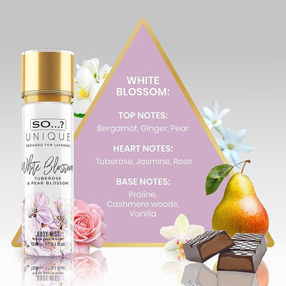 So...? Unique Body Mist - White Blossom for Women - 5.1 oz Body Mist - Pack of 3