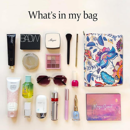STARDW Aesthetic Floral Makeup Bag Cute Small Cosmetic Bags for Women Girls, Travel Toiletry Bag Large Capacity Zipper Makeup Pouch, Purse Organizer Pouches
